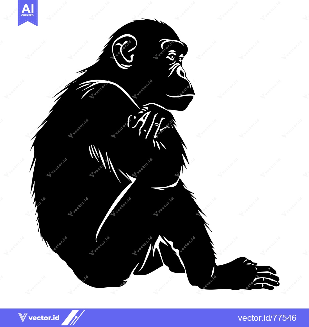 Premium Vector of Black and White Silhouette of a Sitting Chimpanzee