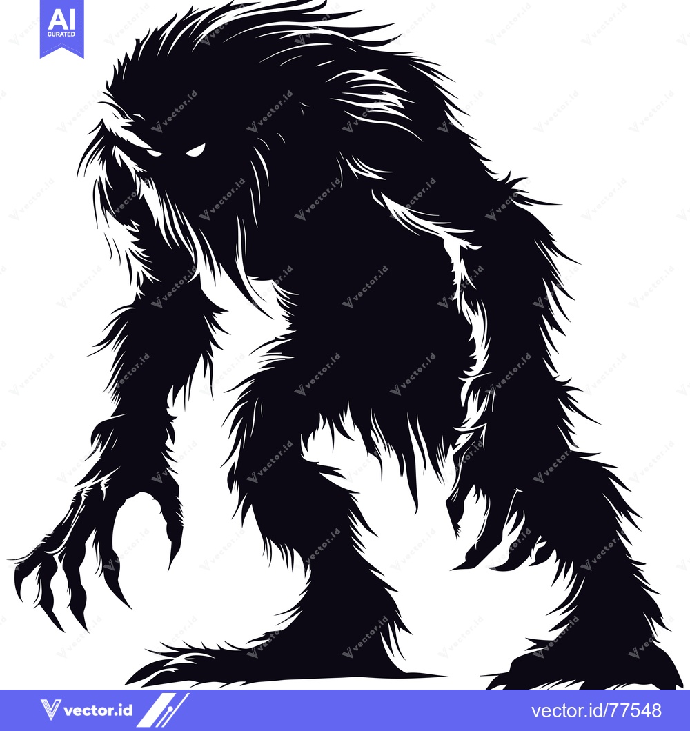 Premium Vector dari Black and White Silhouette of a Furry Monster with Claws