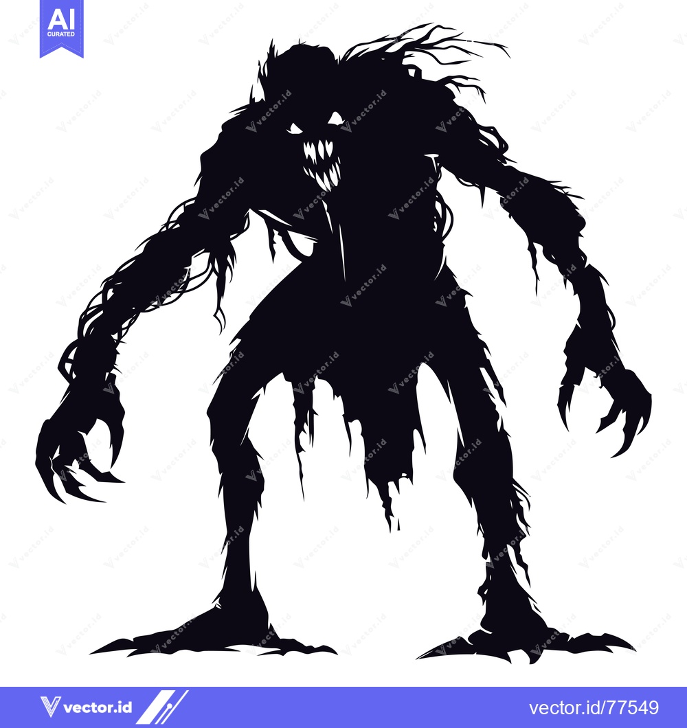 Premium Vector of Silhouette of a grotesque monster with sharp claws and a fanged mouth