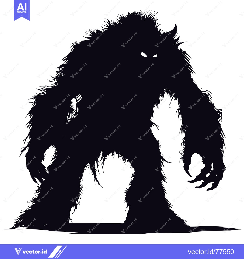Premium Vector dari Silhouette of a Furry, Monstrous Creature with Claws and Glowing Eyes
