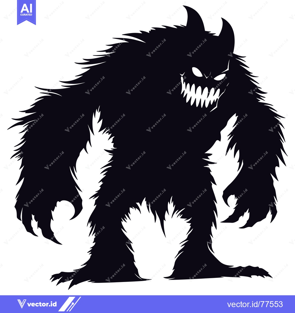 Premium Vector dari A Silhouette of a Furry Monster with Sharp Claws and a Grinning Face