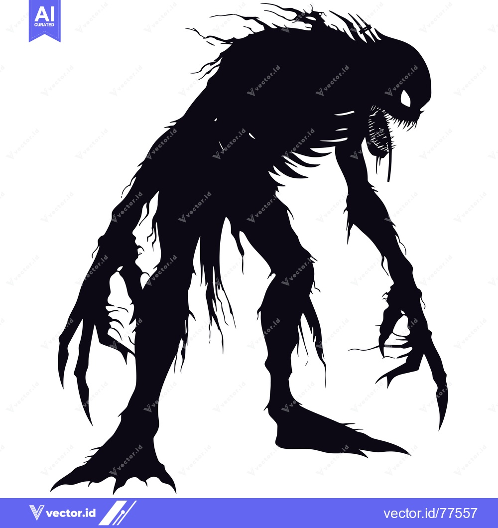 Premium Vector of Silhouette of a menacing creature with sharp claws and teeth