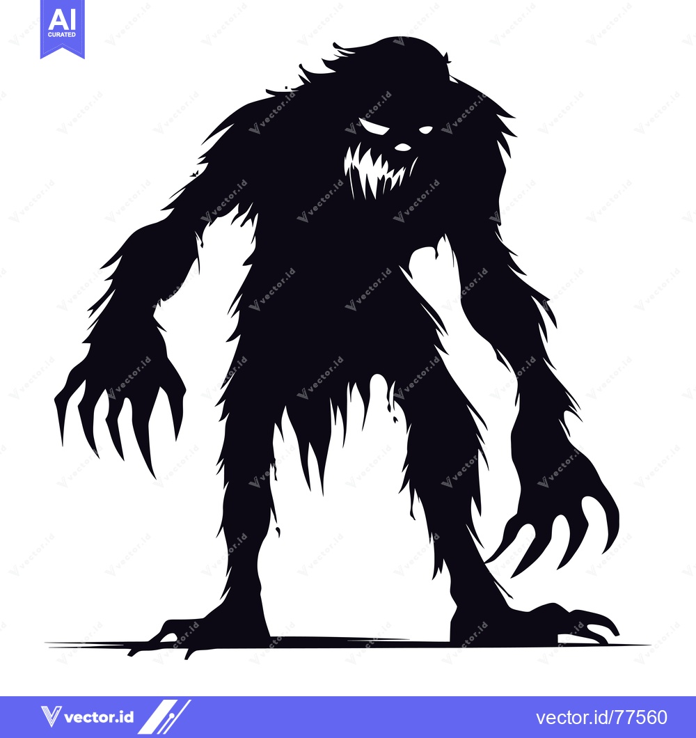 Premium Vector of A Black Silhouette of a Furry Monster with Sharp Claws