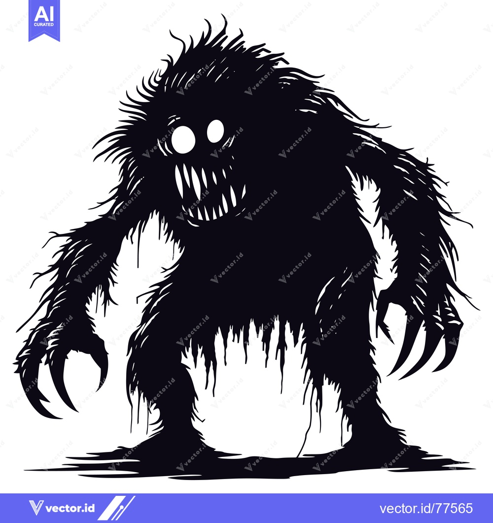Premium Vector of Silhouette of a Furry Monster with Sharp Claws and Teeth