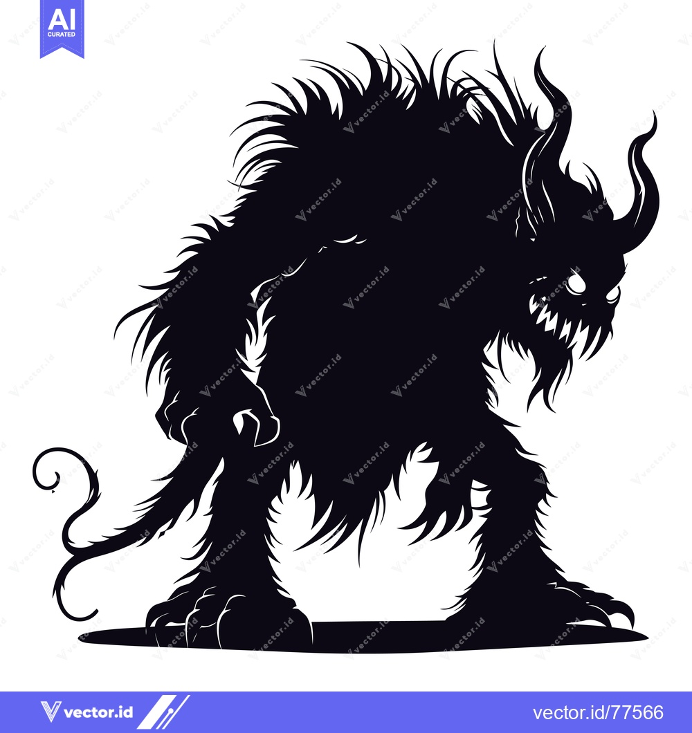 Premium Vector of Silhouette of a Furry, Fanged Monster with Horns and a Tail