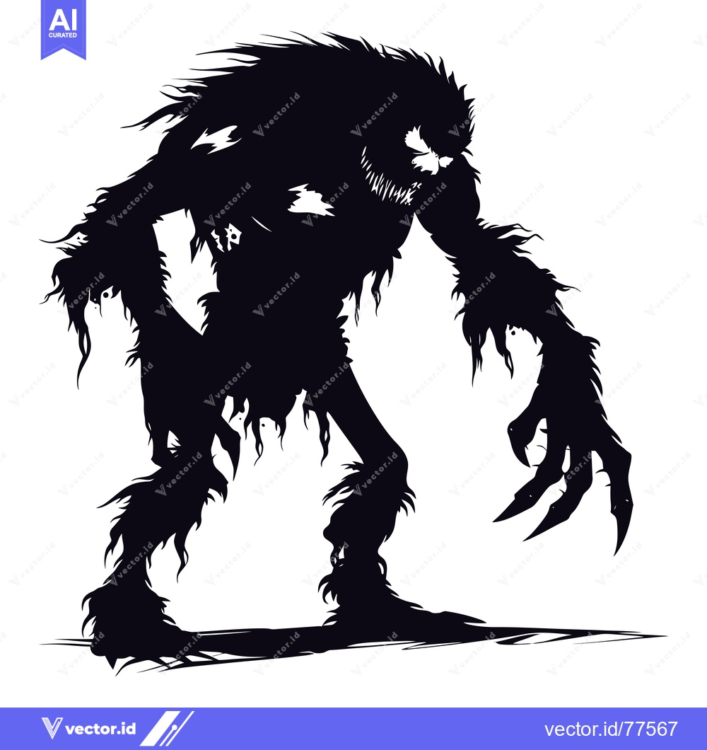 Premium Vector dari Silhouette of a Ferocious, Furry Creature with Sharp Claws