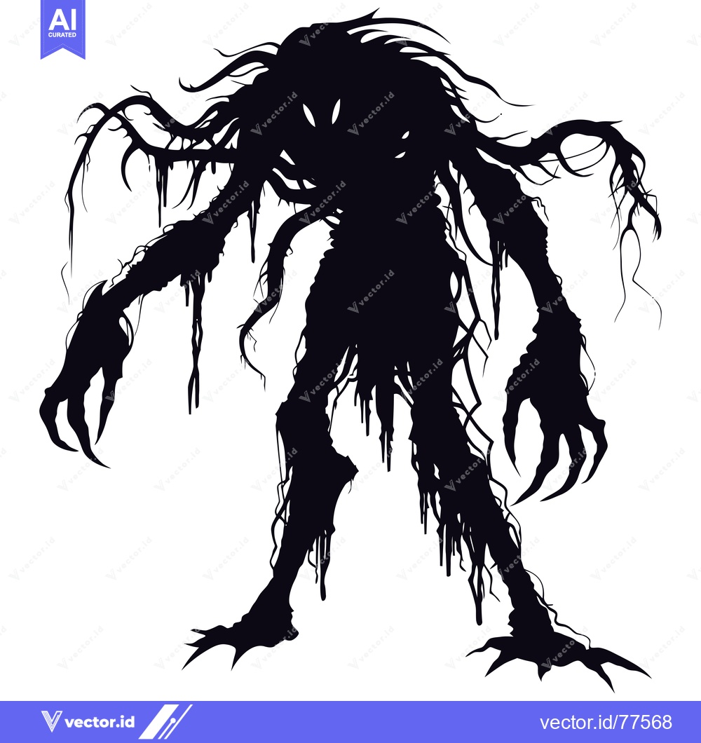 Premium Vector dari Silhouette of a Creepy, Slender, and Shapeless Monster with Claws