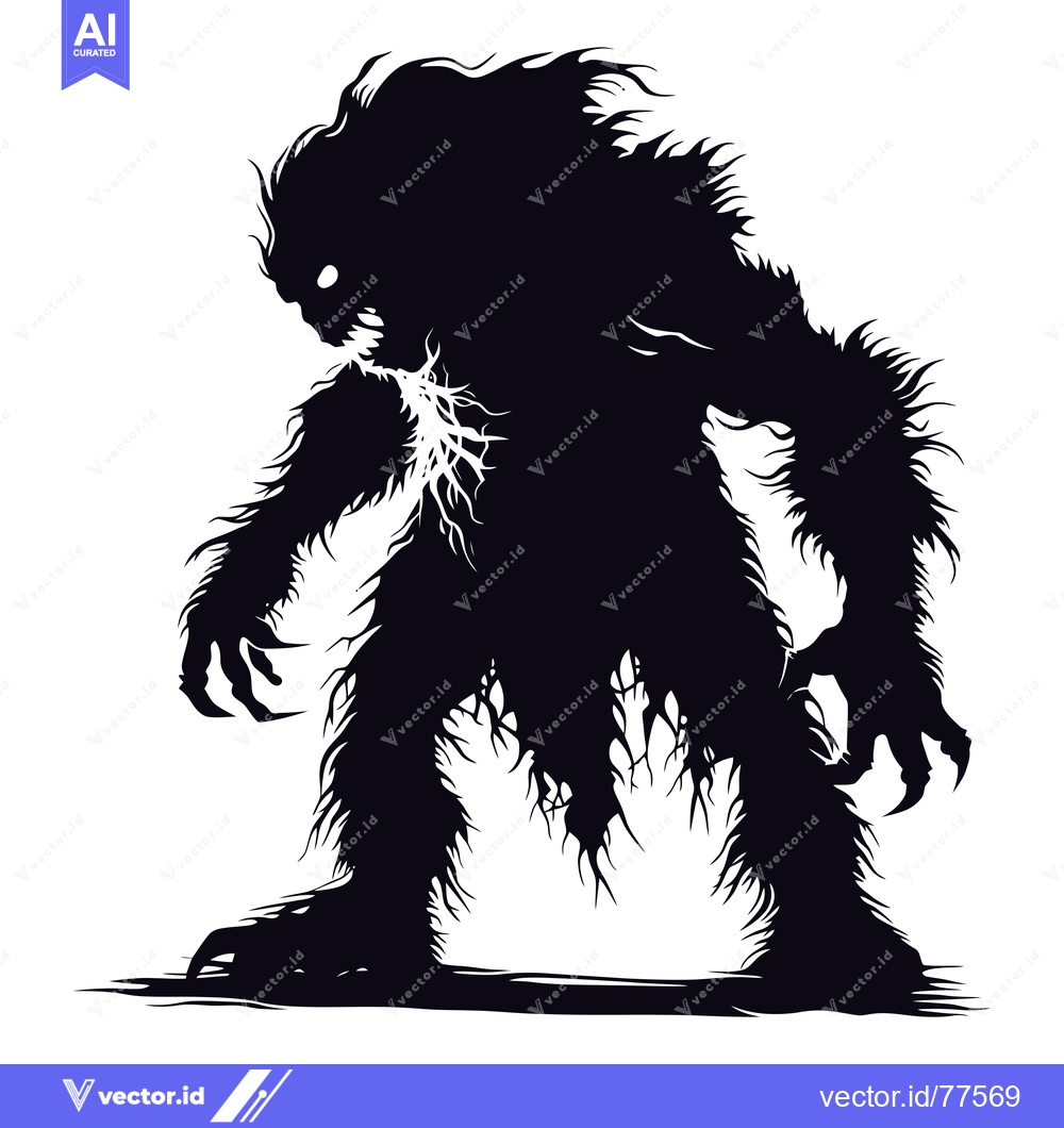 Premium Vector of Black and White Silhouette of a Furry Monster with Claws