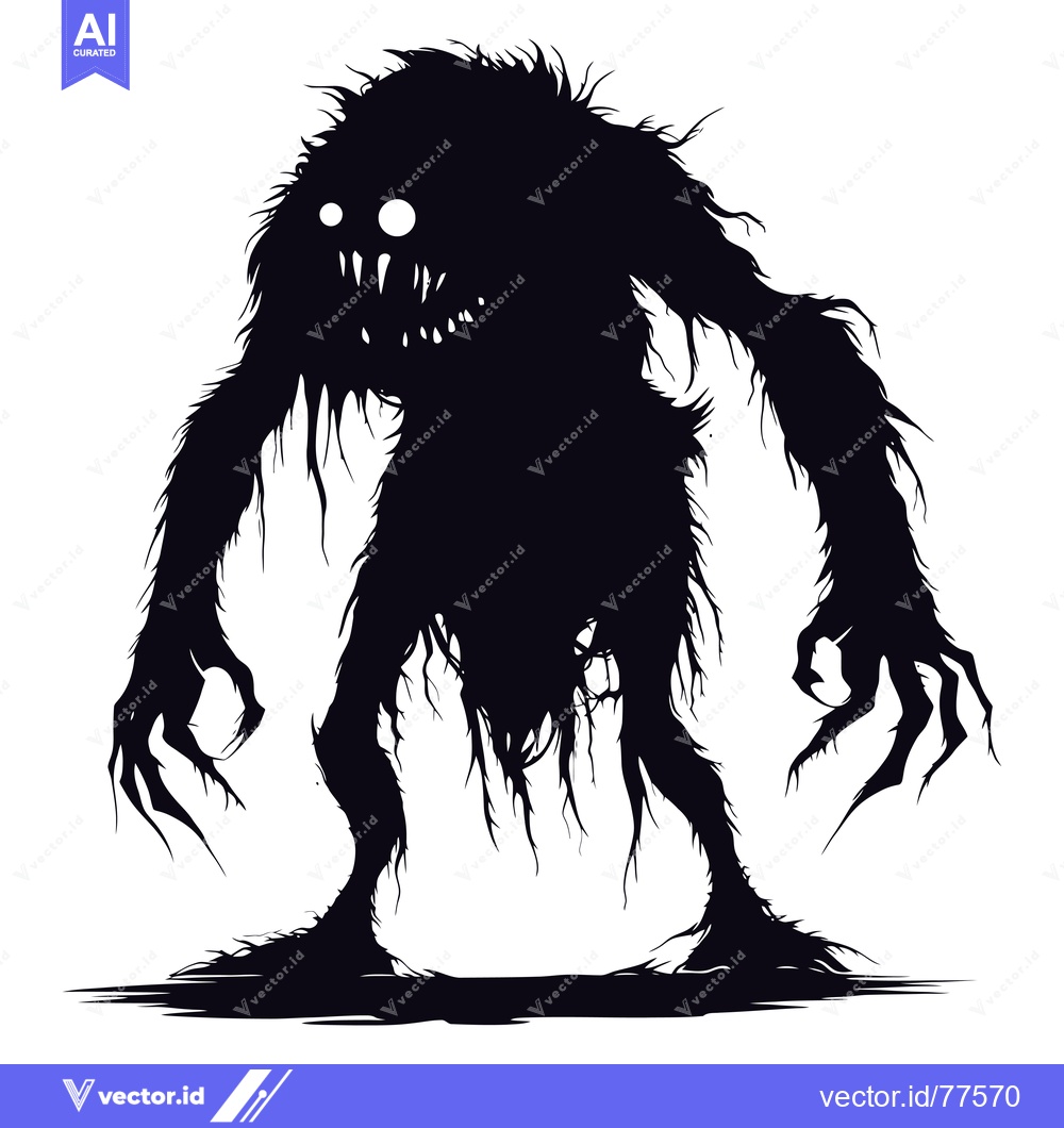 Premium Vector dari Silhouette of a Ferocious, Furry Creature with Claws and Glowing Eyes