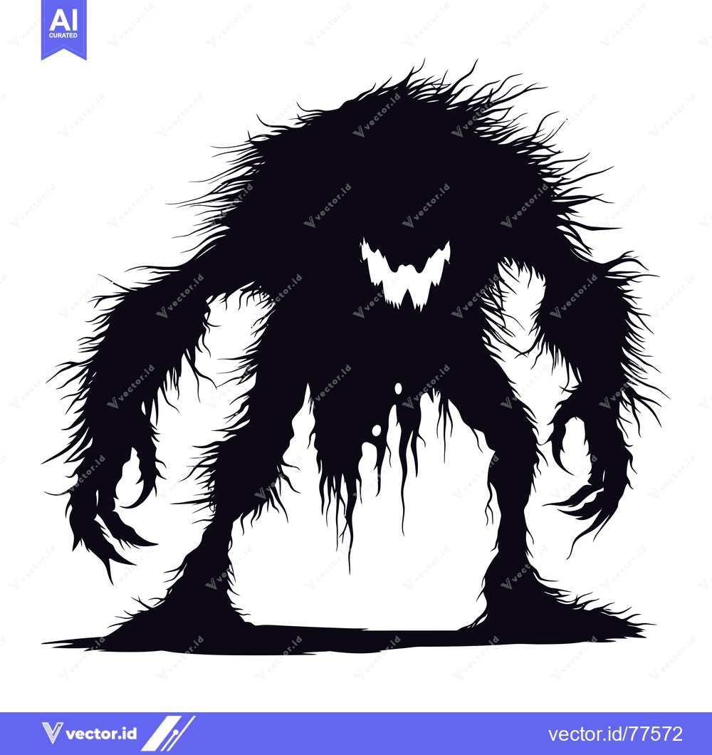 Premium Vector of Silhouette of a Hairy Monster with a Ferocious Grin