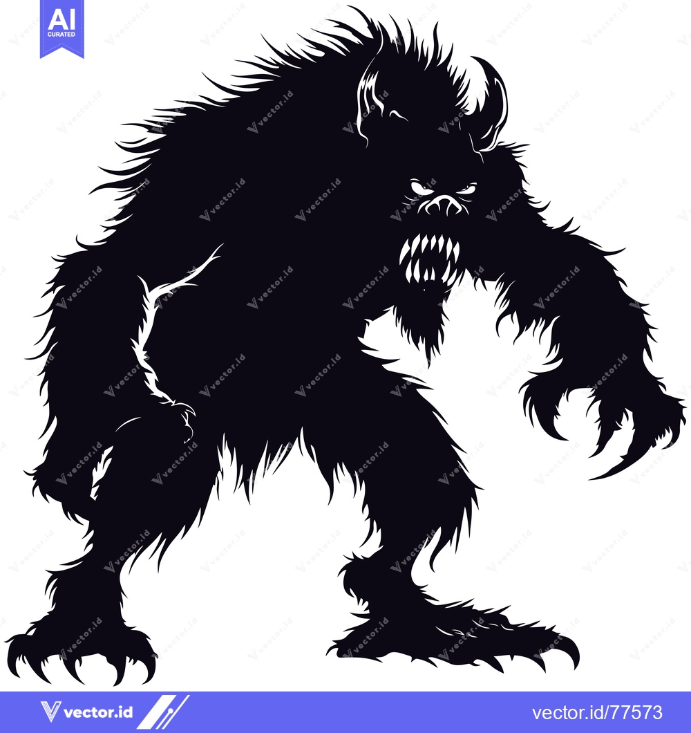 Premium Vector dari A menacing, furry monster with sharp claws and teeth, silhouetted agai