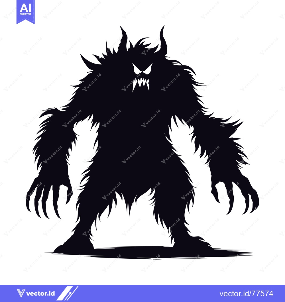 Premium Vector dari Silhouette of a Ferocious Furry Monster with Horns and Claws