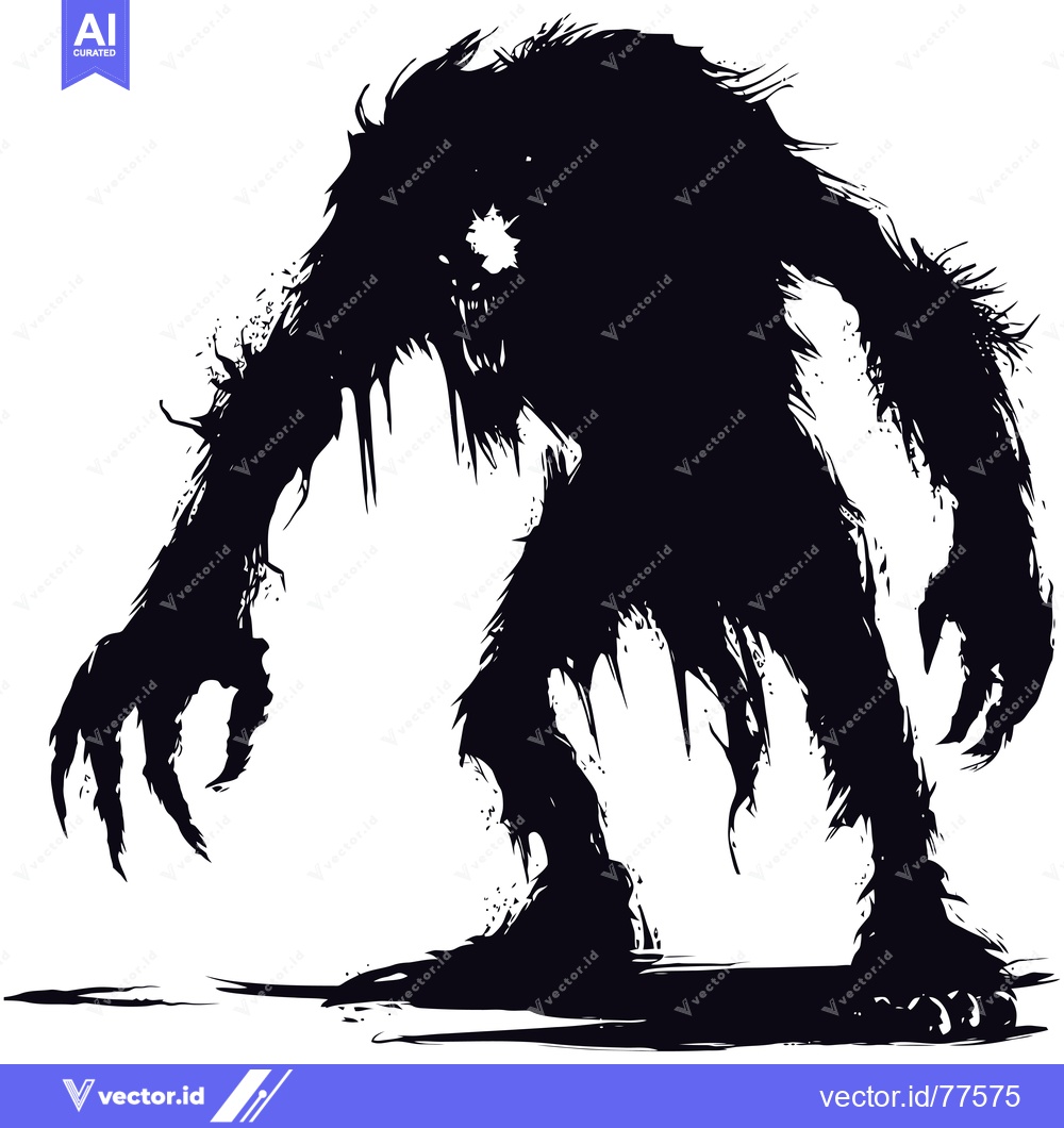 Premium Vector of Silhouette of a monstrous creature with sharp claws and teeth