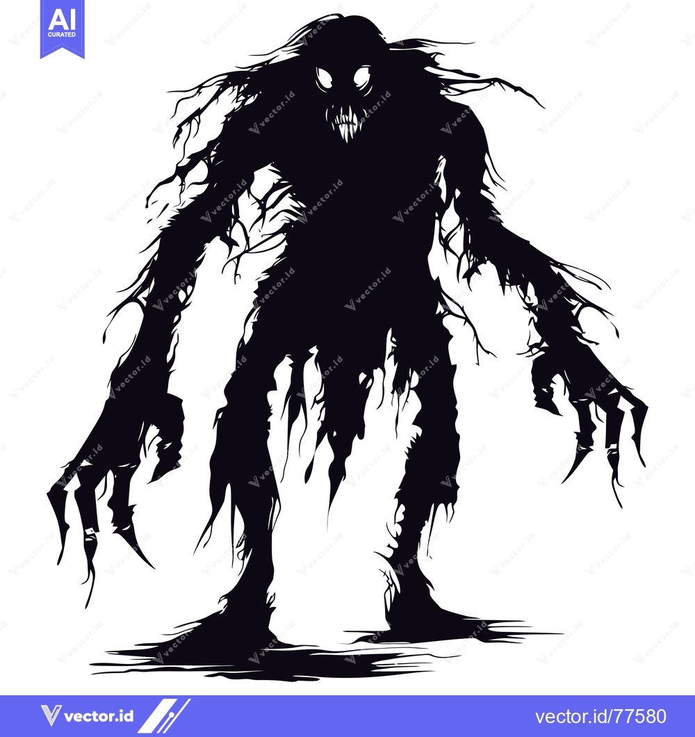 Premium Vector dari Silhouette of a Frightening, Twisted, and Ragged Monster