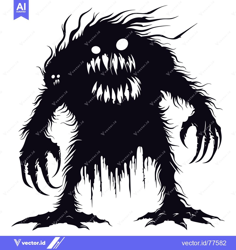 Premium Vector dari Black and White Silhouette of a Monster with Sharp Claws and Fangs