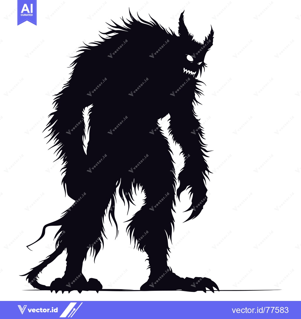Premium Vector of Silhouetted Furry Monster with Horns and Claws