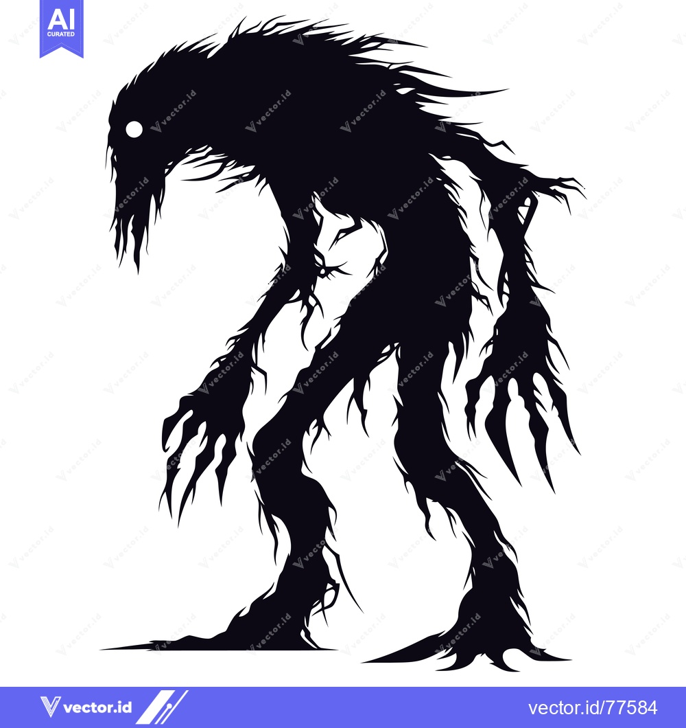 Premium Vector dari Silhouette of a Frightening Creature with Sharp Claws and One Visible