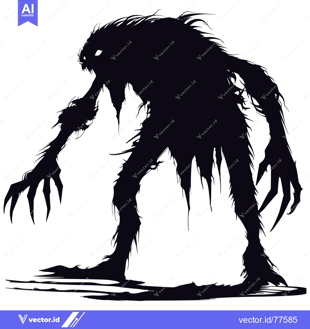 Premium Vector dari Silhouette of a monstrous creature with sharp claws and a hairy body