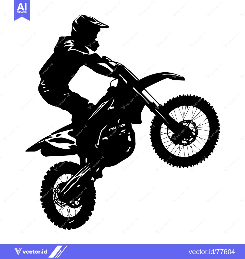 Premium Vector dari Silhouette of a Motocross Rider Performing a Wheelie