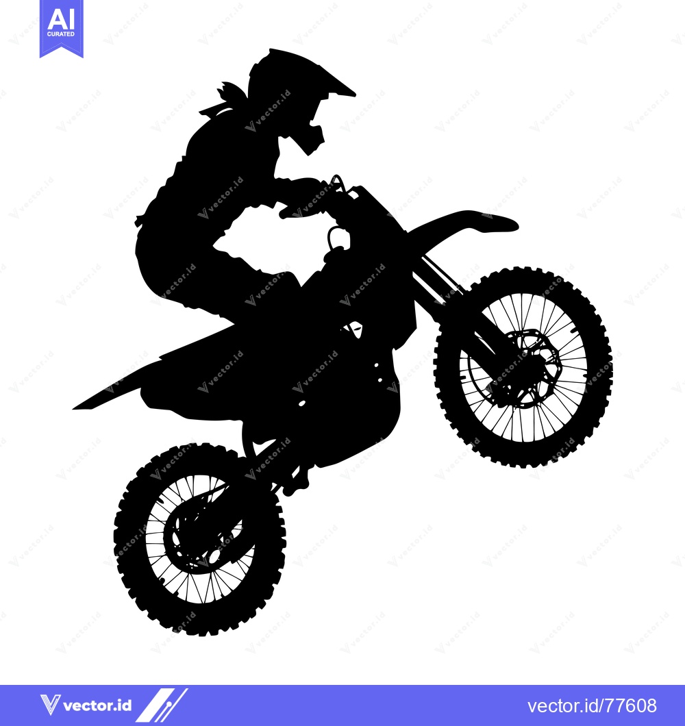 Premium Vector dari Silhouette of a Motocross Rider Performing a Wheelie