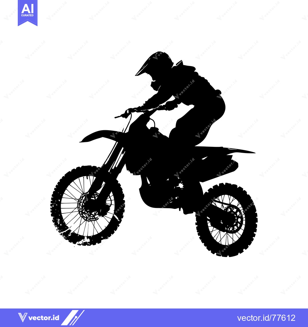 Premium Vector of Black and White Silhouette of a Motocross Rider in Mid-Air