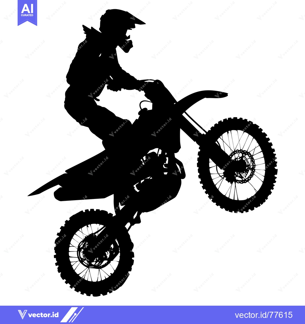 Premium Vector dari Silhouette of a Motocross Rider Performing a Wheelie