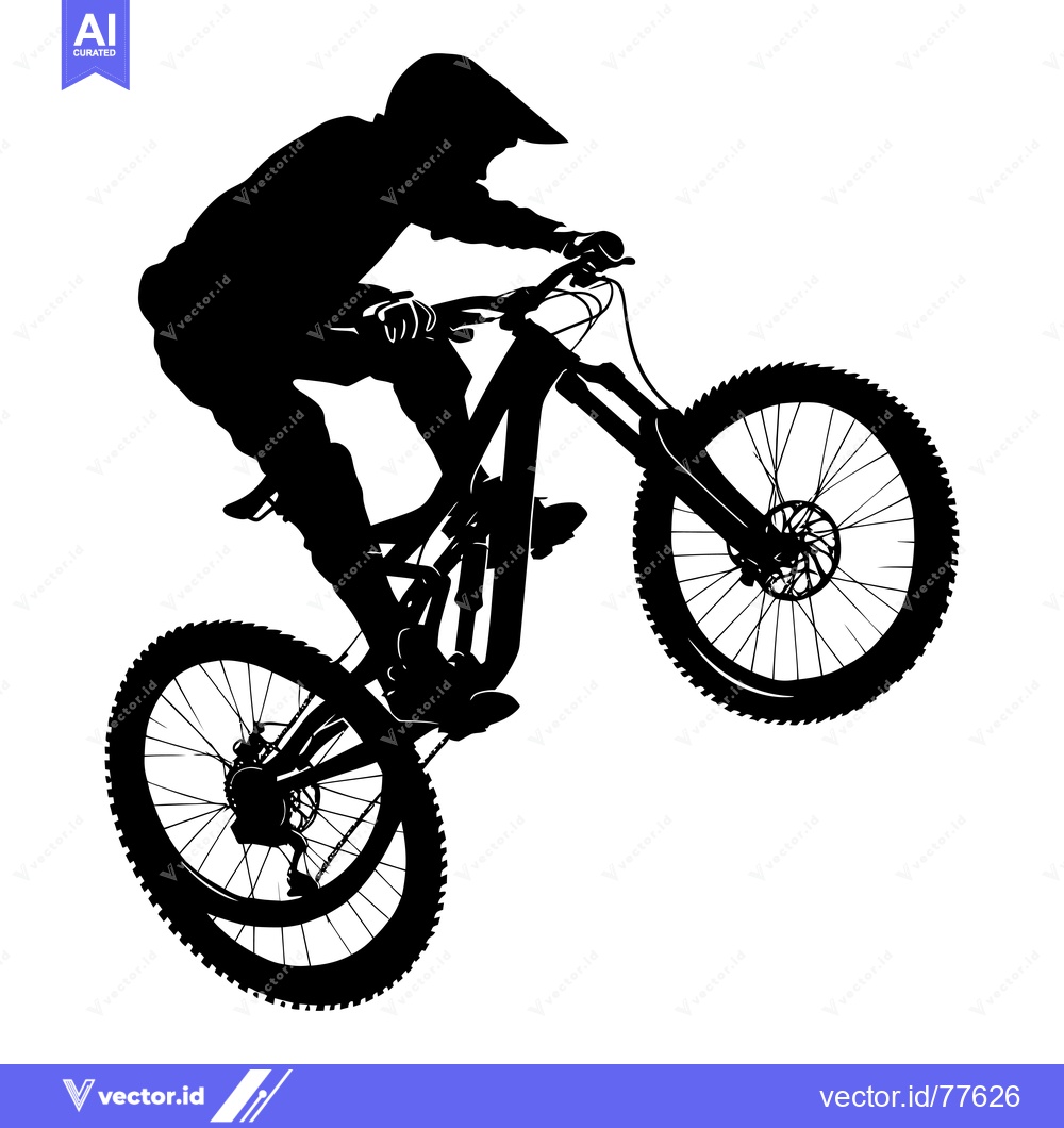 Premium Vector dari Silhouette of a Mountain Biker Performing a Wheelie