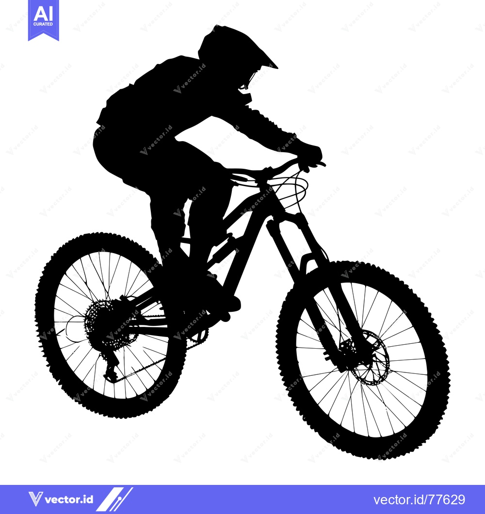 Premium Vector of Silhouette of a Mountain Biker Riding Downhill