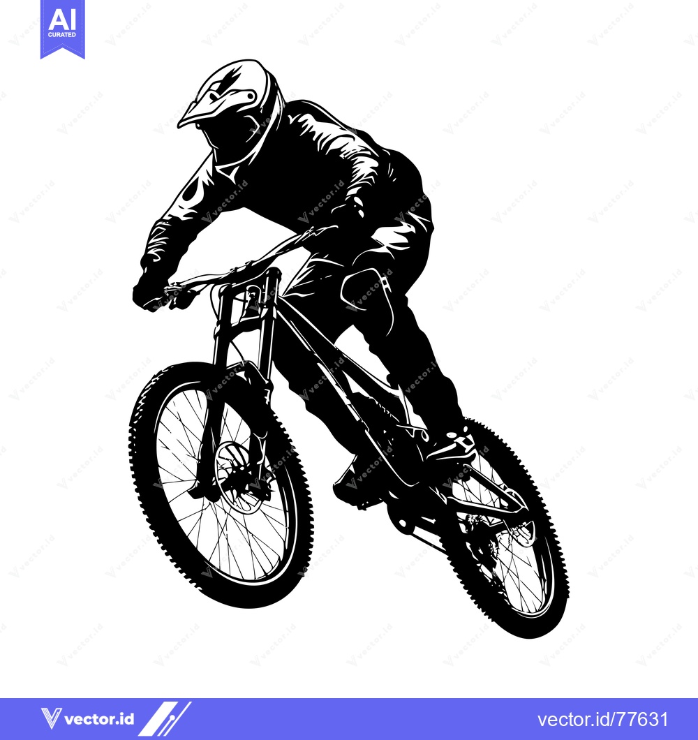 Premium Vector dari Silhouette of a Mountain Biker in Mid-Air, Executing a Jump on a Trail