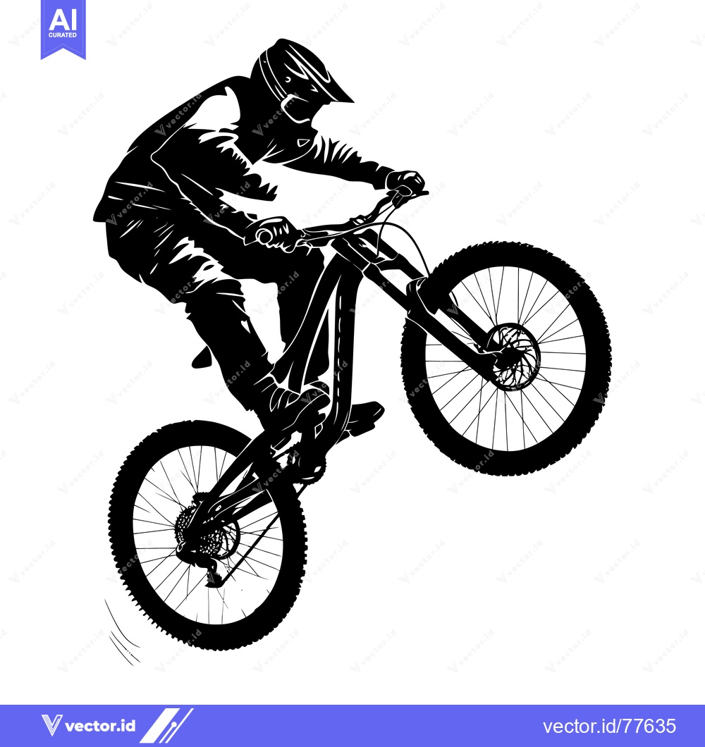 Premium Vector of Silhouette of a Mountain Biker Performing a Wheelie