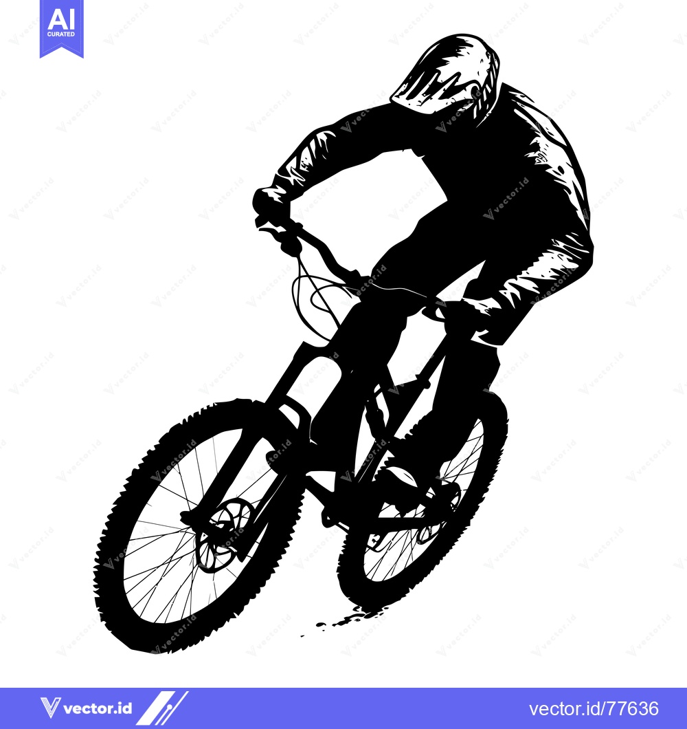 Premium Vector dari Silhouette of a Mountain Biker Riding Downhill