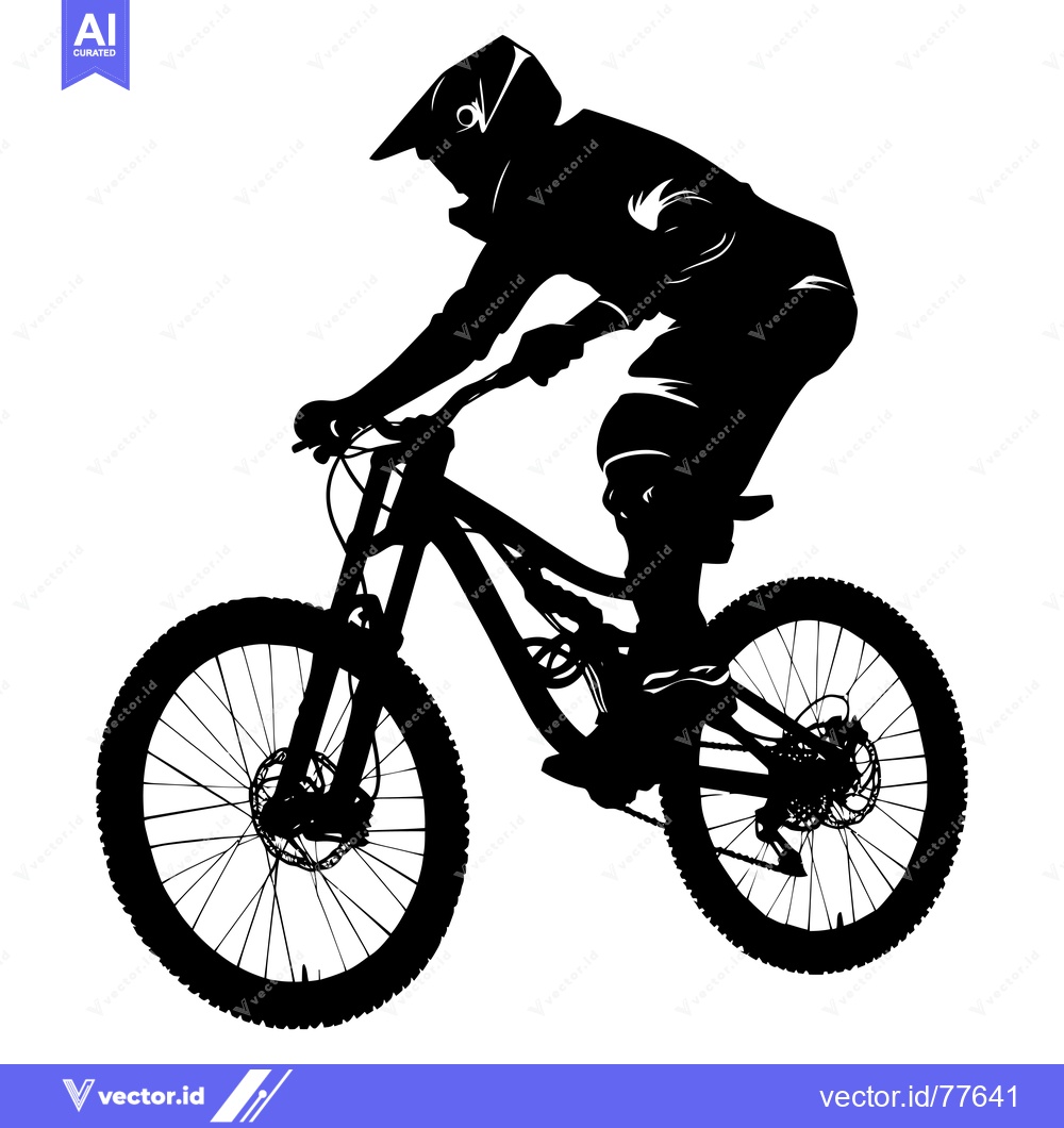Premium Vector of Silhouette of a Mountain Biker Riding Downhill