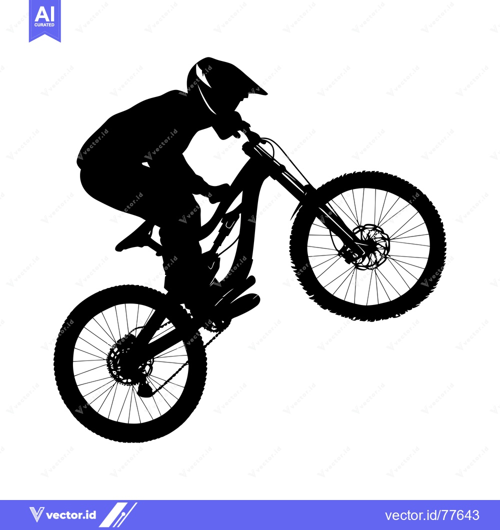 Premium Vector dari Silhouette of a Mountain Biker Performing a Wheelie