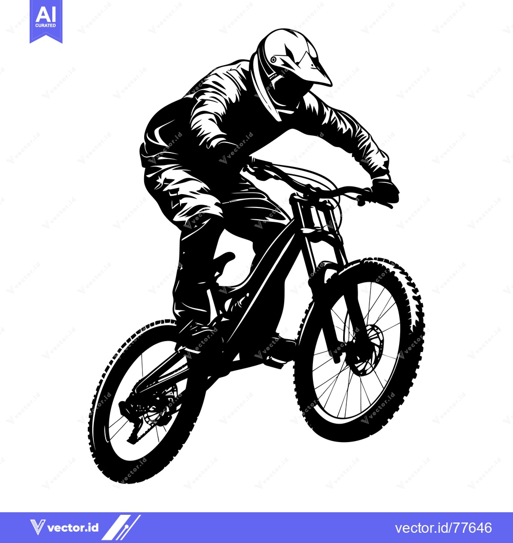 Premium Vector of Silhouette of a Mountain Biker in Mid-Air During a Jump