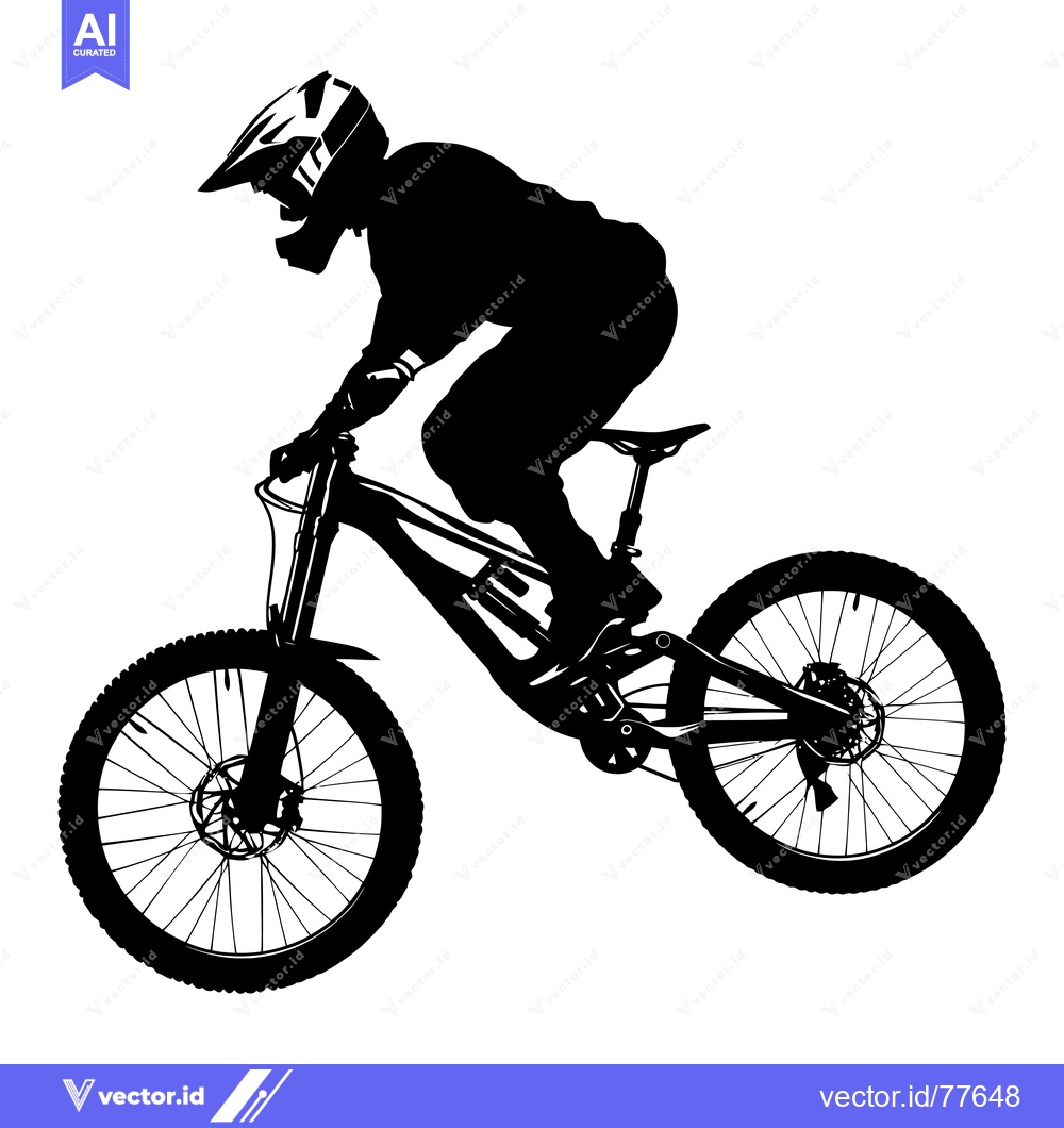 Premium Vector of Silhouette of a Mountain Biker Leaping on a Bike