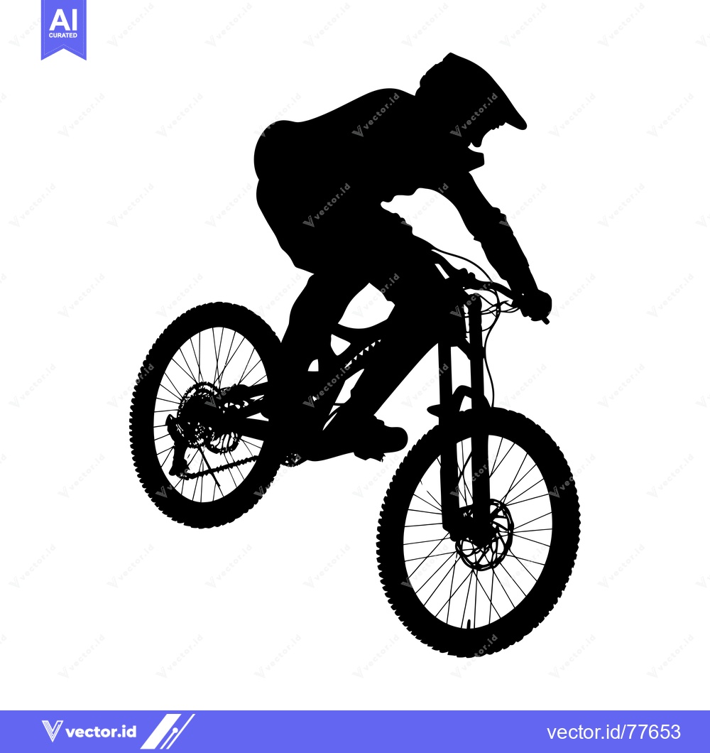 Premium Vector dari Silhouette of a Mountain Biker in mid-air, riding a bike with a white