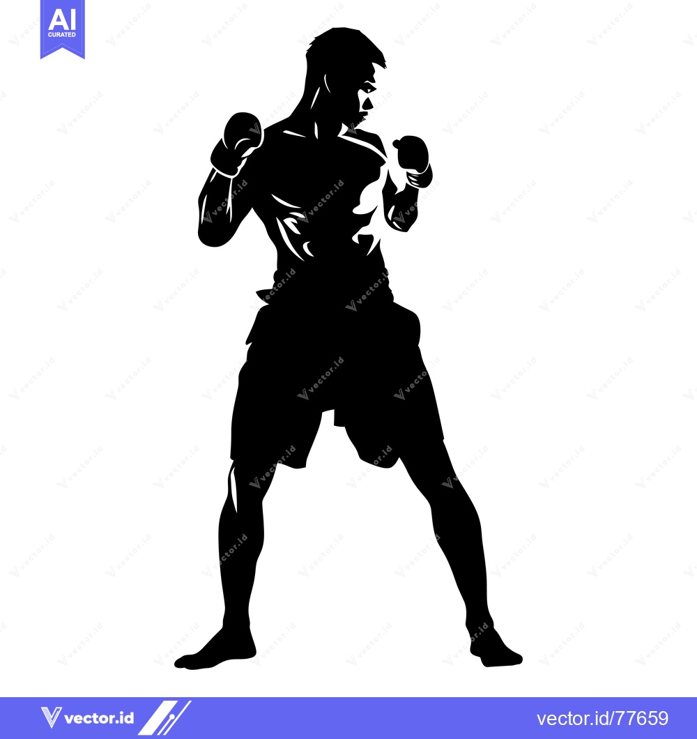 Premium Vector of Silhouette of a Male Boxer in a Fighting Stance