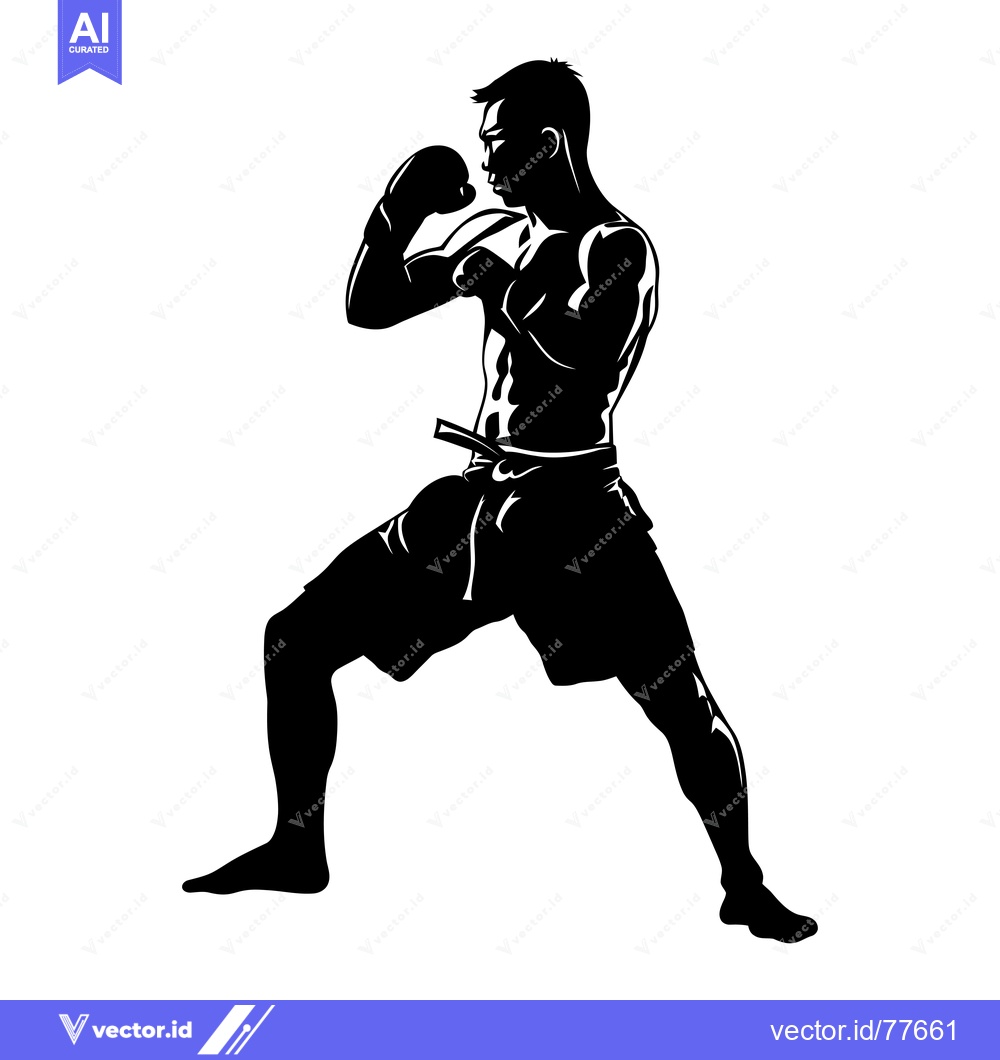 Premium Vector of Silhouette of a Male Boxer in Fighting Stance