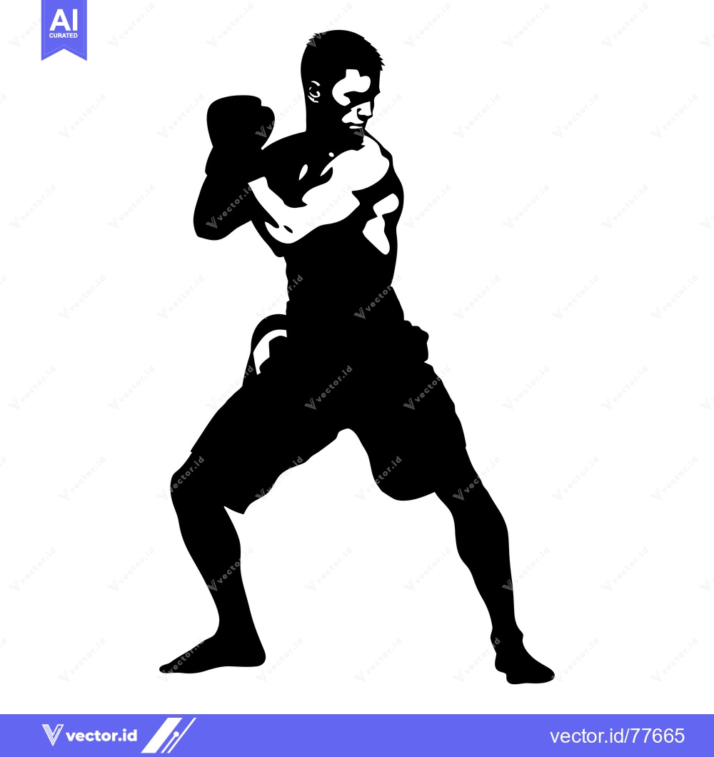 Premium Vector dari Black and White Silhouette of a Boxer in a Fighting Stance