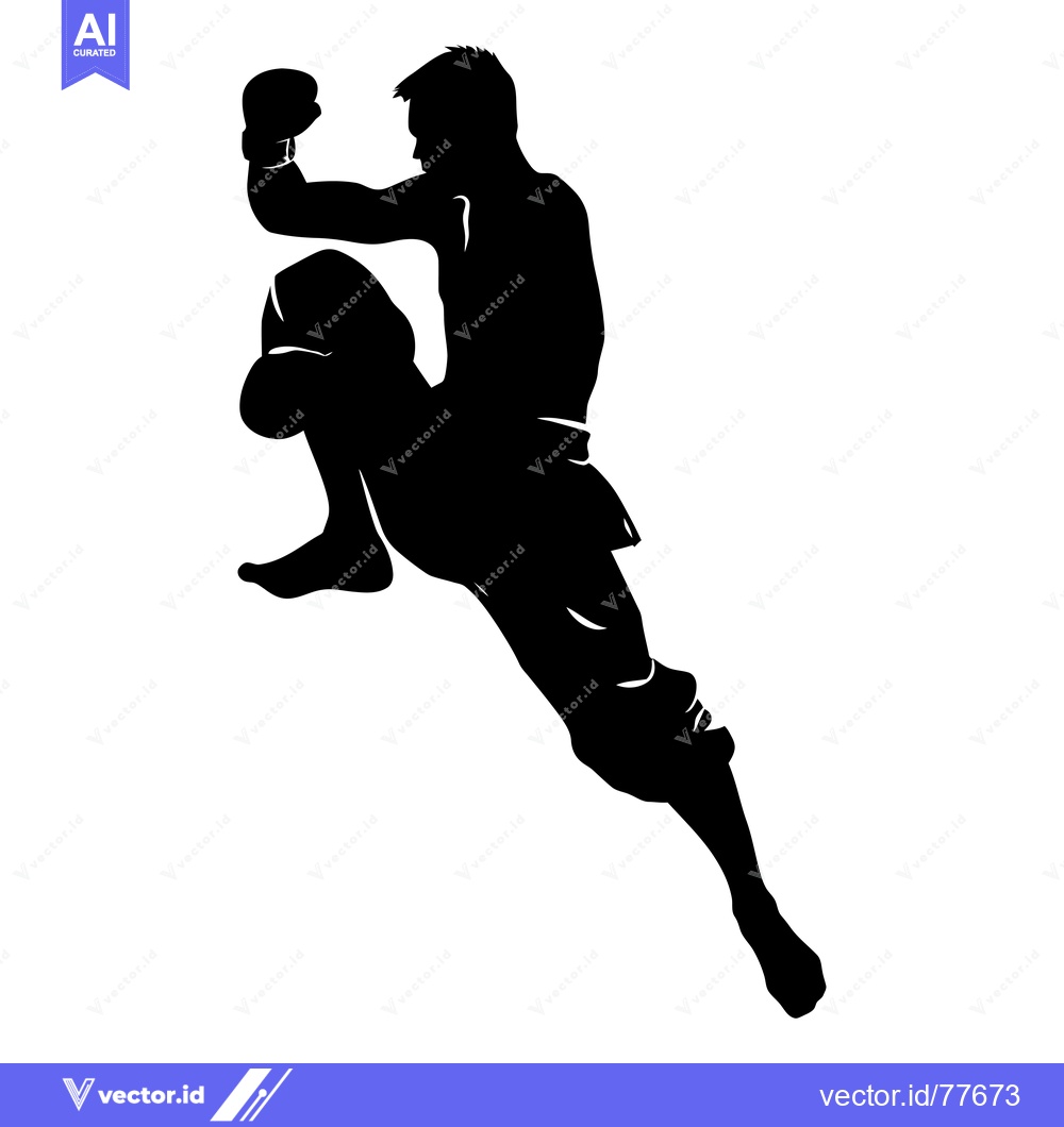 Premium Vector dari Silhouette of a Man in a Boxing Stance, Executing a Powerful Kick