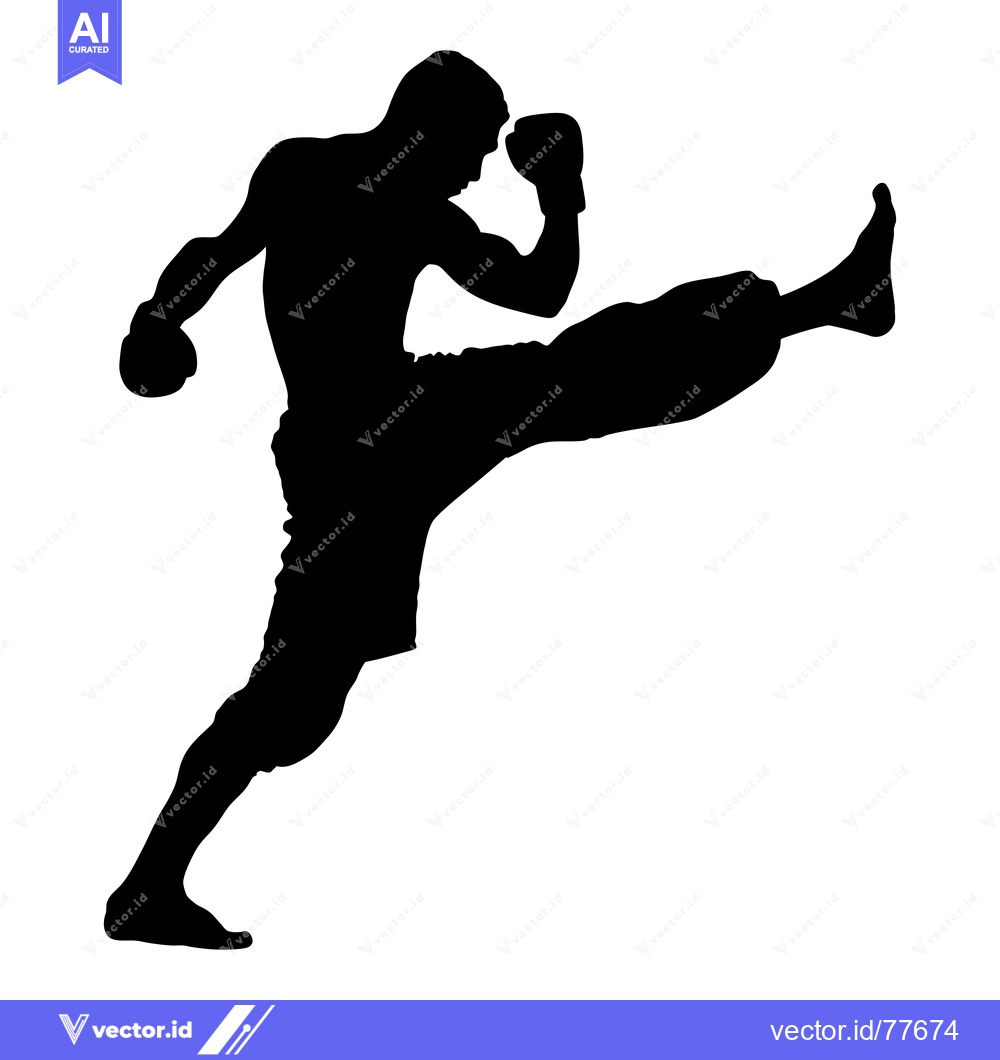 Premium Vector of Silhouette of a Boxer Throwing a High Kick