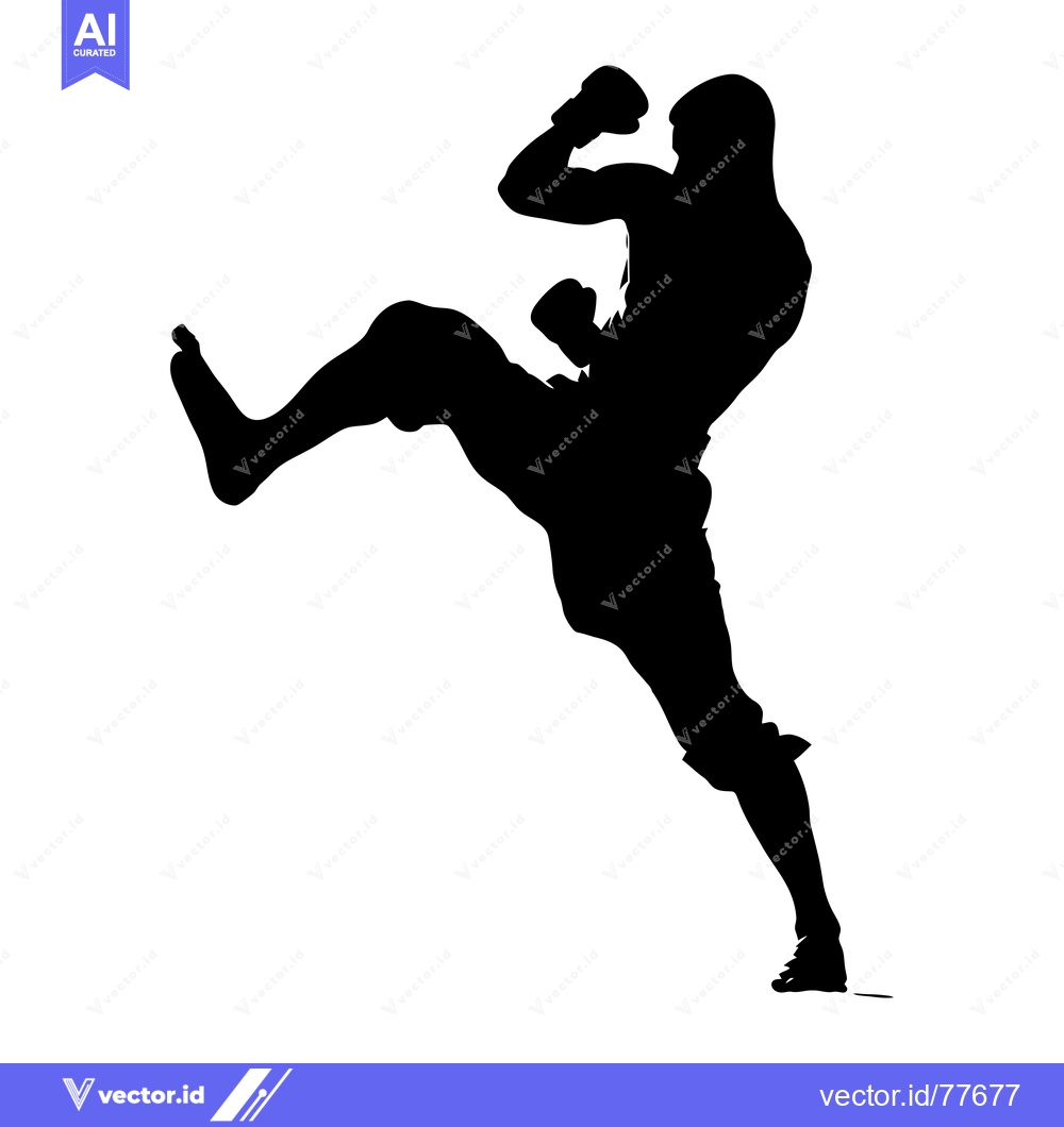 Premium Vector dari Silhouette of a Boxer Throwing a Punch and Kick