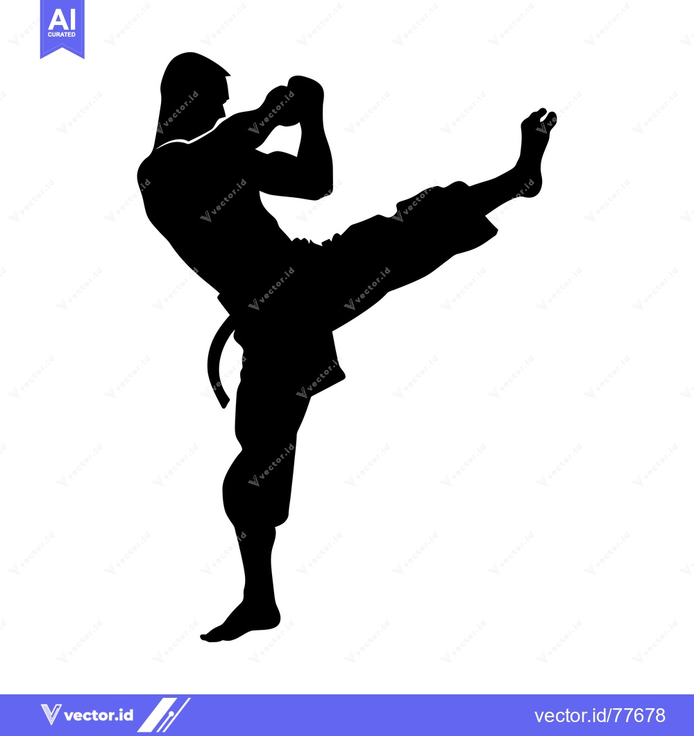 Premium Vector dari Silhouette of a Martial Artist Executing a Powerful Kick
