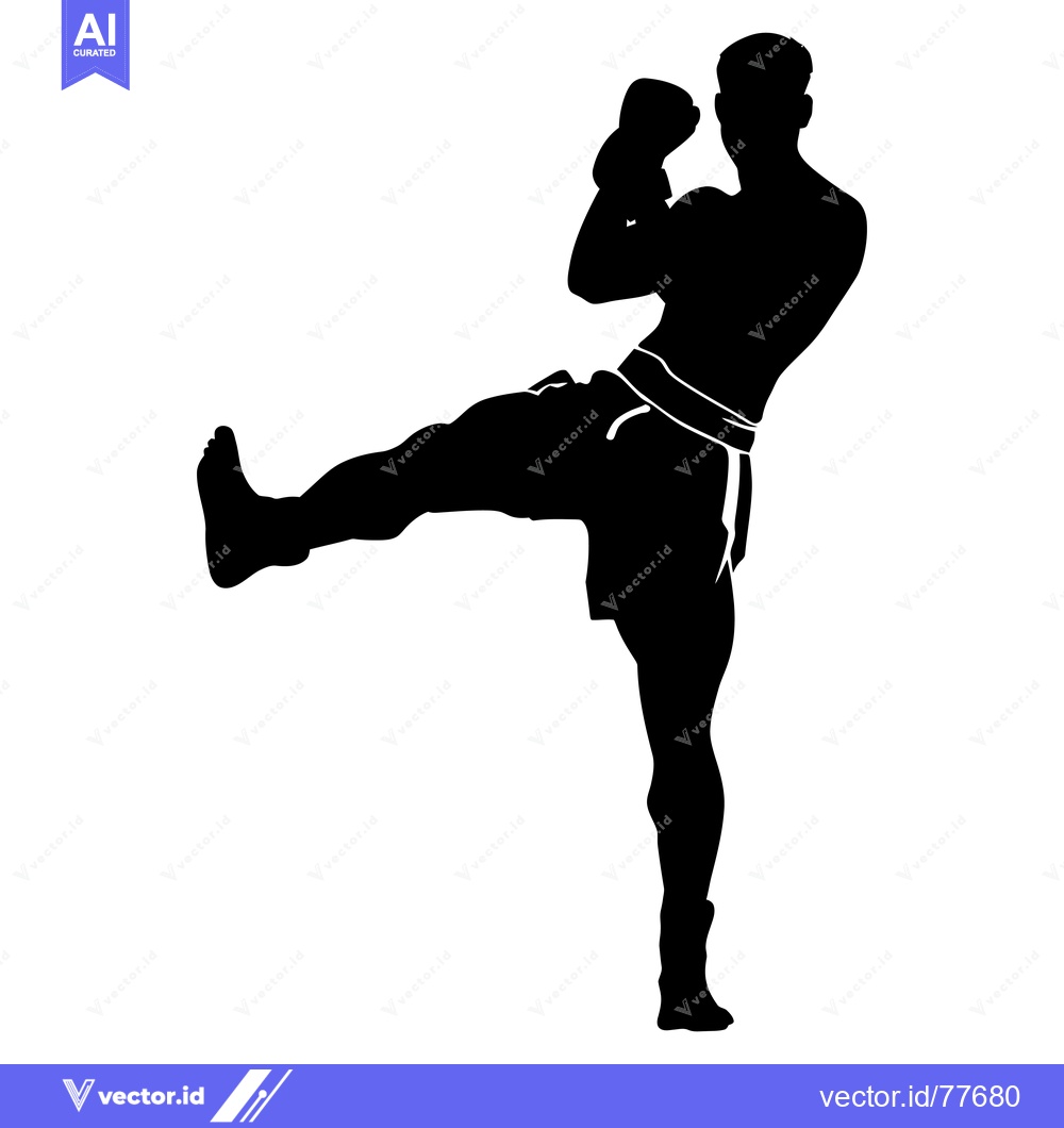 Premium Vector dari Silhouette of a Male Muay Thai Fighter Executing a Kick
