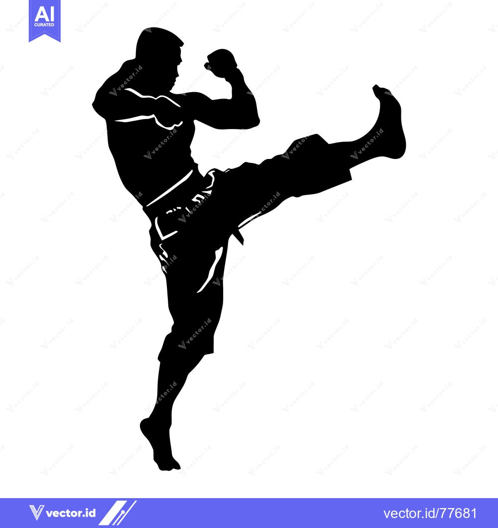 Premium Vector of Silhouette of a Male Martial Artist Performing a High Kick