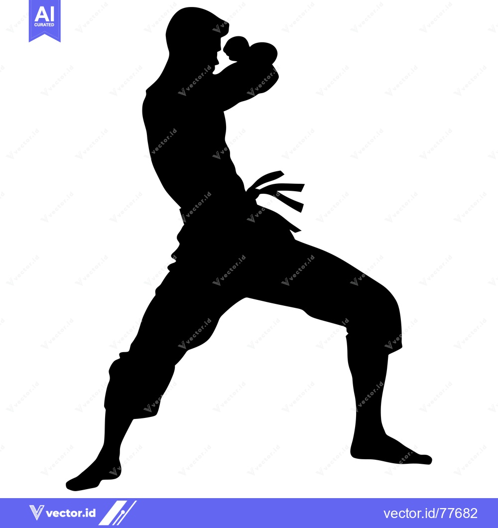 Premium Vector dari Silhouette of a Martial Arts Fighter in a Striking Pose