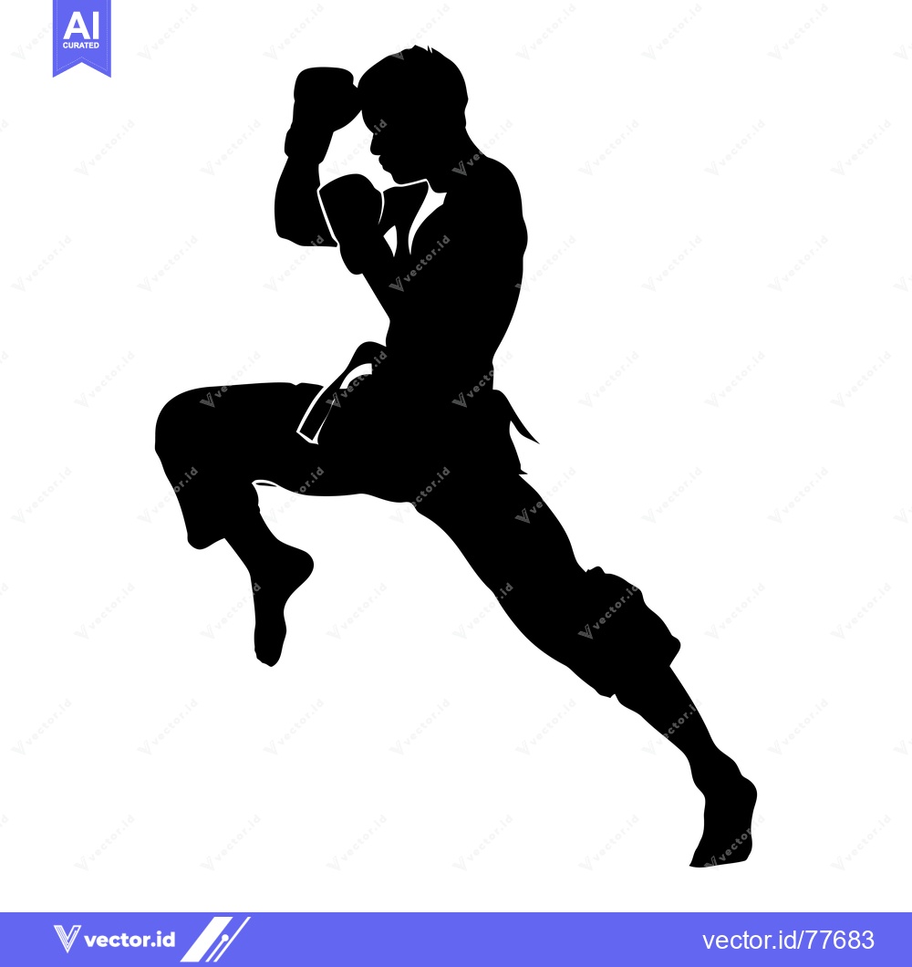 Premium Vector dari Silhouette of a Male Boxer in mid-punch, with right leg raised