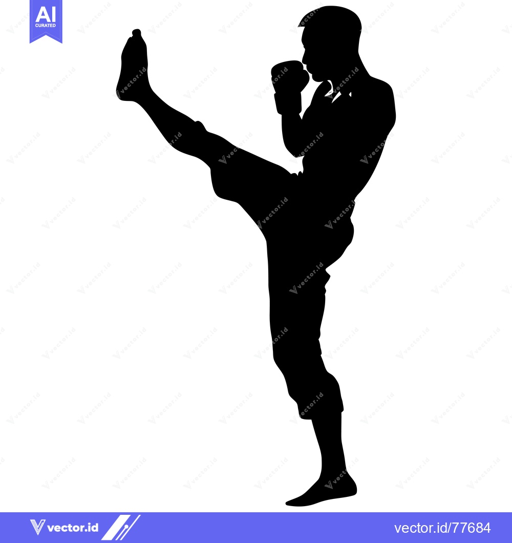 Premium Vector dari Silhouette of a Boxer in a Fighting Stance with One Leg Raised