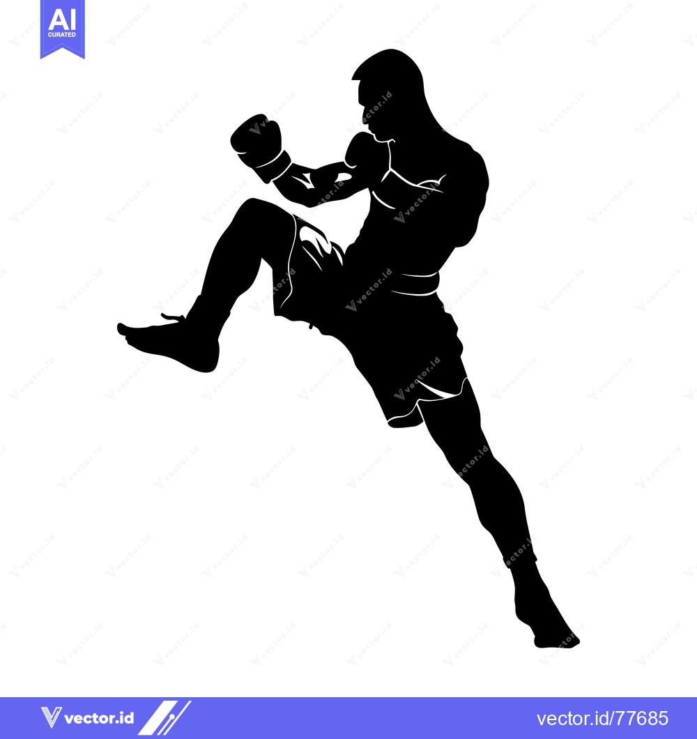 Premium Vector of Silhouette of a Boxer in Mid-Kick with Glove