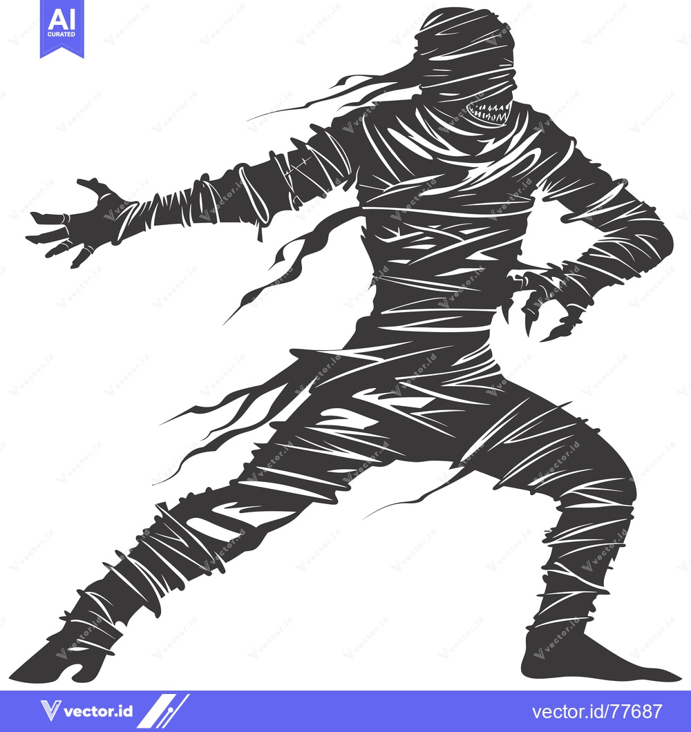 Premium Vector dari A menacing mummy silhouette,  wrapped in bandages,  with outstretched
